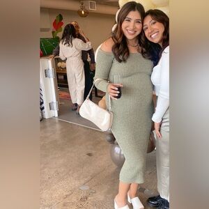 Elegant Green Off-Shoulder Maternity Sweater Dress